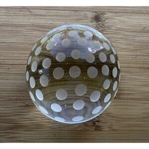 TIFFANY & CO Crystal Golf Ball Paperweight Frosted Dimple Art Glass Signed